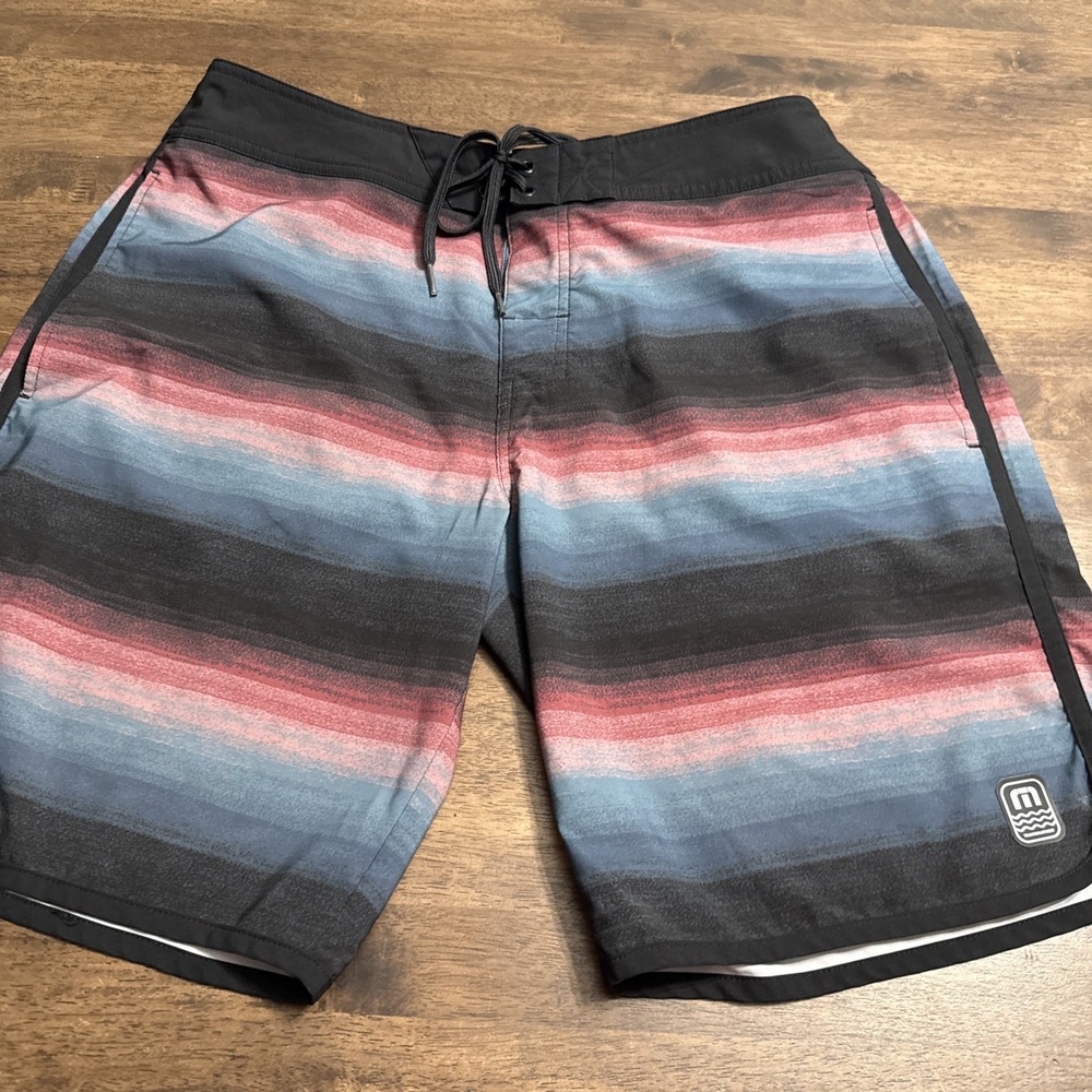 Travis‎ Mathew Shorts Mens 34 Multicolor Stripe 9" Board Swim Drawstring Pockets